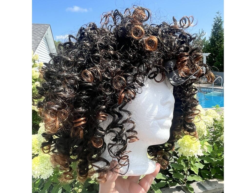 NEW TAG ! Queen's Choice Short Hair Spiral Curly Wig Dark Brown
